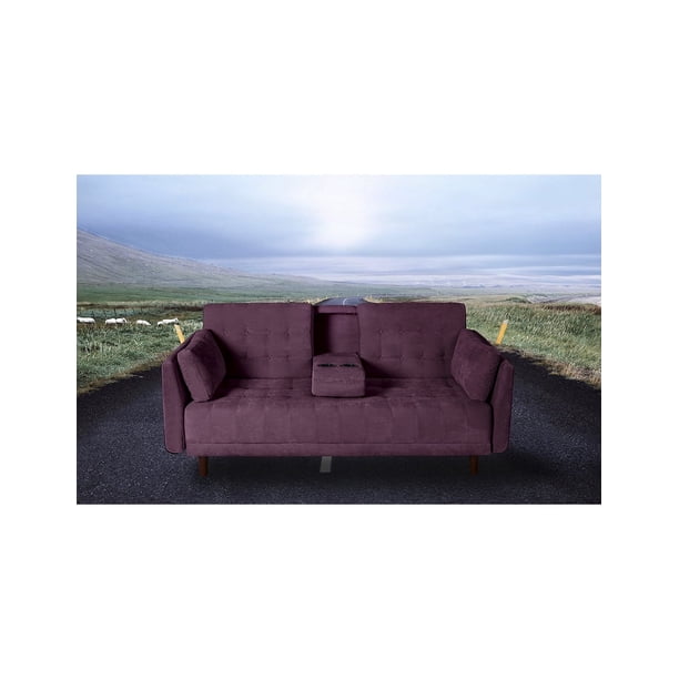 Sofá Cama con Portavasos de Velvet Morado con Tecnología Beehive Airflex FoamModelo Rocco
