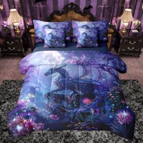 jejeloiu Magic Cartoon Dragon 7-Piece Twin Bedding Sets,Colorful Floral Bedding Comforter Set,Western Fantasy Sheet Sets For Teens,Super Cozy Room Decor Reversible
