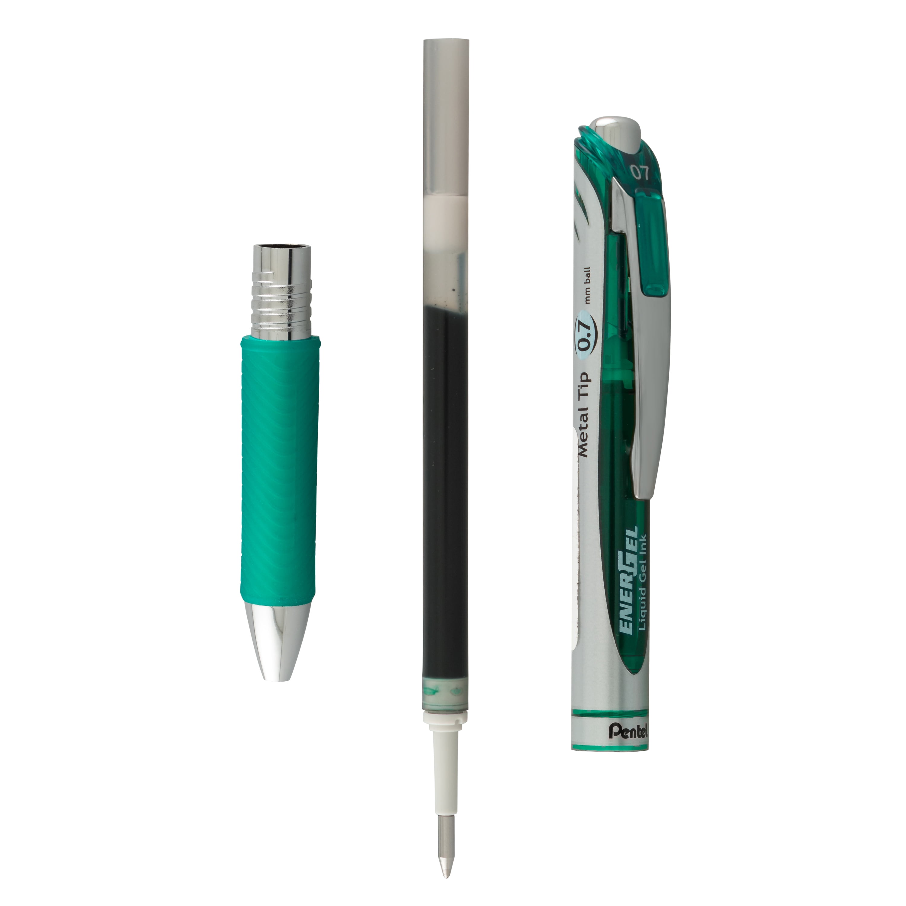 Pentel EnerGel RTX Retractable Gel Ink Pen, (0.7mm) Metal Tip, Medium Point, Green Ink, Box of 12 Pens