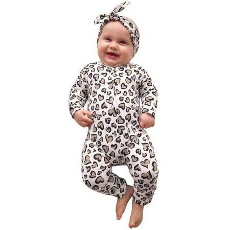 

OVTICZA Infant Baby Long Sleeve Clothes with Headband Set Jumpsuit for Girls Boy Romper Multicolor 6-9M