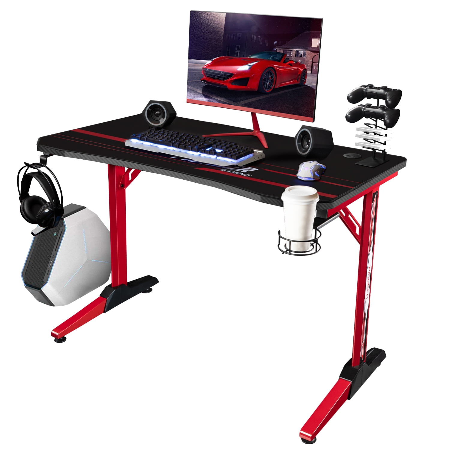 VINEEGO 43 inch Gaming Desk T Shaped Legs Carbon Fiber 