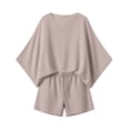 thumbnail image 5 of VBVC Women's 2 Piece V-Neck Batwing Sleeve Shorts Set, Ladies' Soft Breathable Top and Drawstring Shorts,Summer Loungewear For Women,Beige,S-2XL, 5 of 9