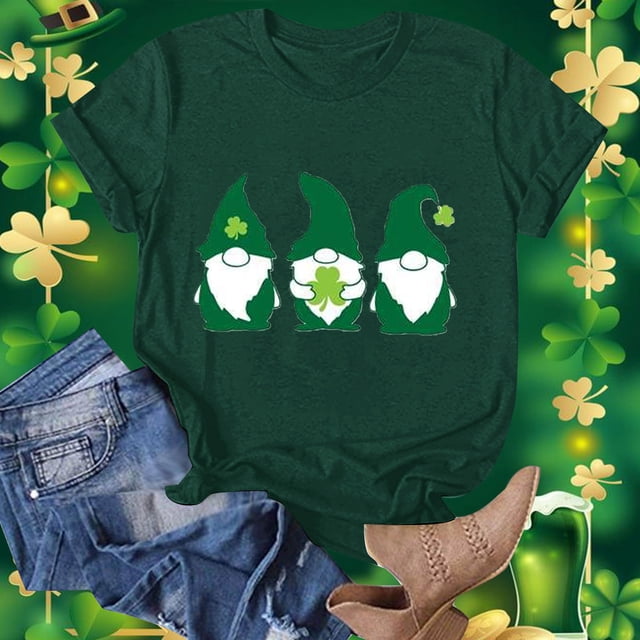 Fankiway Mode Femme Saint-Patrick Imprimé Col Rond Manches Courtes T-Shirt Décontracté Haut Manches Courtes Hauts Femmes Liquidation Chemises Femmes Manches Courtes