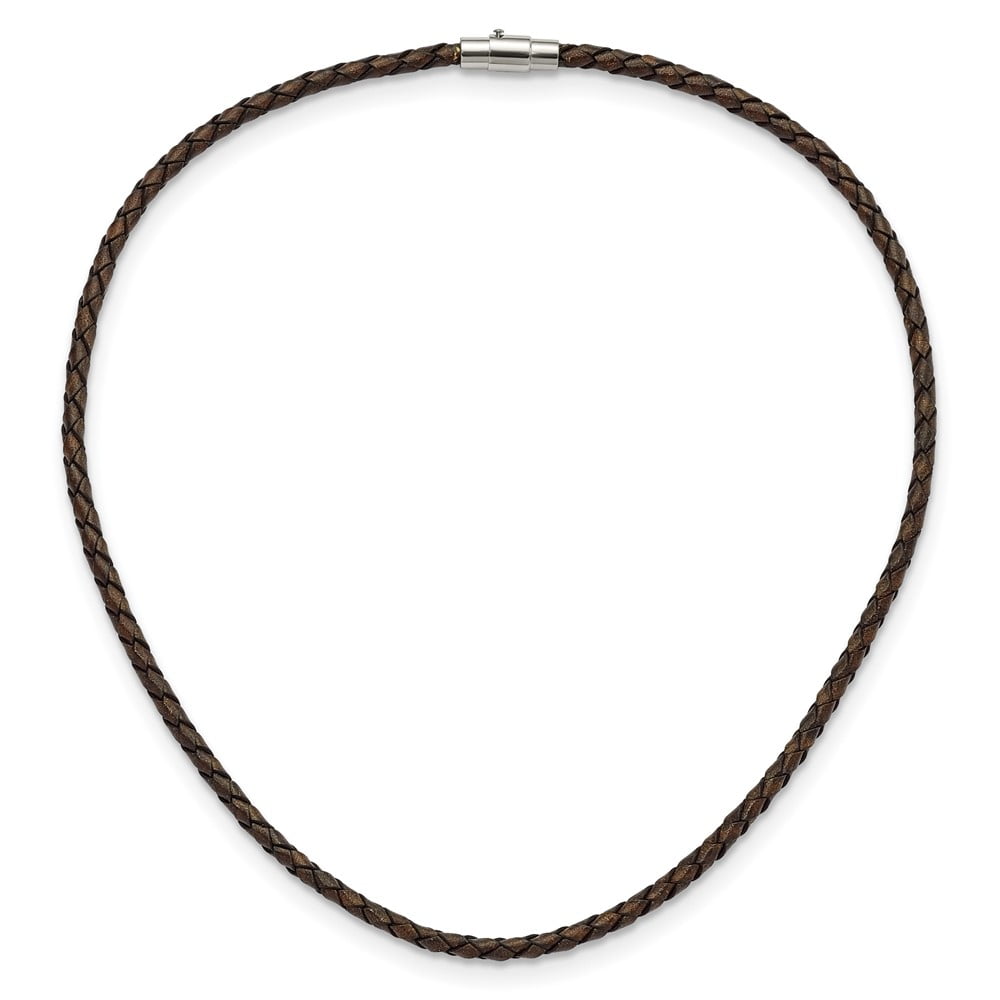 Stainless Steel Cord & Leather Chain Necklace Chisel 4 mm Genuine Hexagon Weave 18 inch