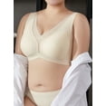 thumbnail image 6 of YOURISS Plus Size Wireless Seamless Bra, Full Coverage, Breathable 0.2cm Cups, Side Support U-Back, 5-Row 4-Hook T-Shirt Bra, Beige White 2XL, 6 of 7