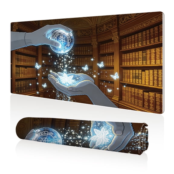 LIVEKEY Mouse Pad 80x40cm Extra Large Non Slip Stitched Durable Easy Clean Magic Library Hands Snowflake Spellbook Butterflies for Gaming Office