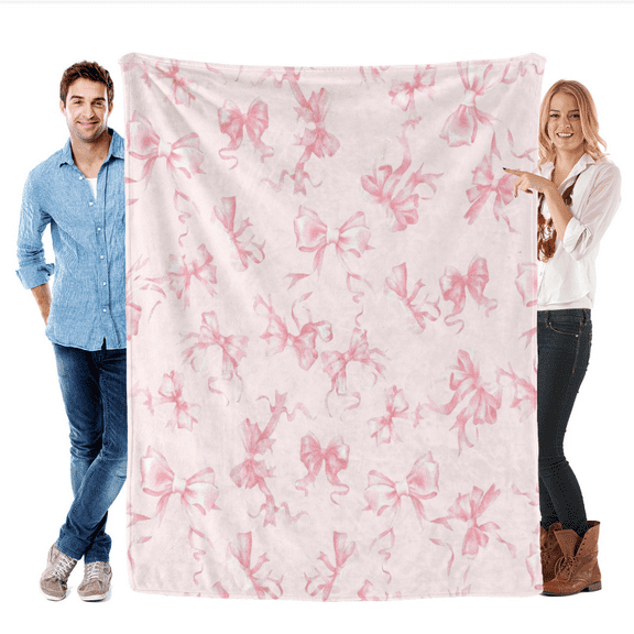 Pink Bow Blanket Lovely Christmas Bow Blanket Soft and Warm Throw Blanket Perfect for Sofa Bed or Gift for Women Girls