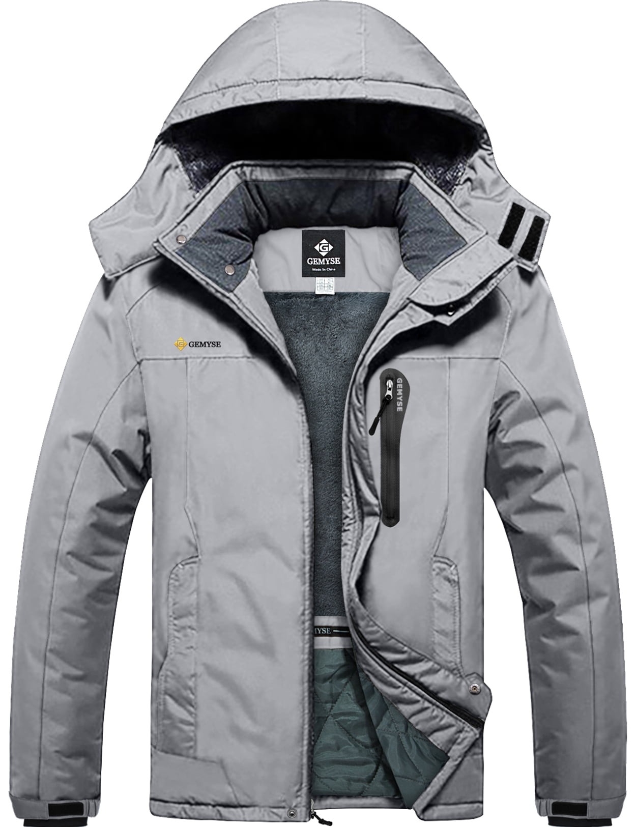 GEMYSE Mens Mountain Waterproof Ski Jacket Windproof Fleece Outdoor Winter Coat With Hood