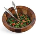 thumbnail image 4 of Nambe Yaro Acacia Wood Salad Bowl with 2 Salad Servers  Made of Acacia wood and Nambe Alloy  Large Deep Wooden Bowls  Acacia Wood Salad Bowl Set  Designed by Sean Ohara, 4 of 7