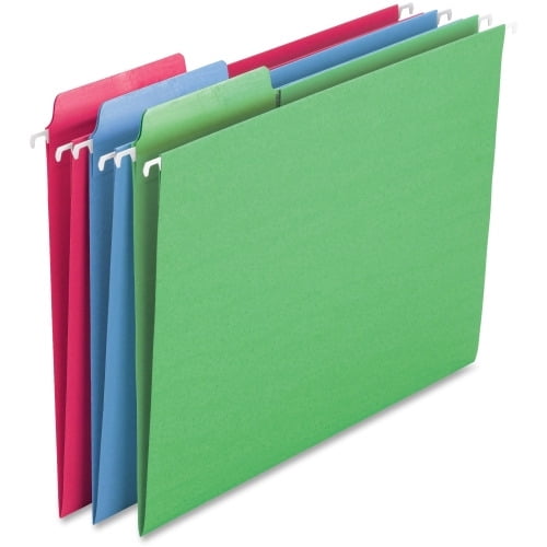 Smead Erasable FasTab Hanging Folders Letter - 8 1/2' x 11' Sheet Size - 1/3 Tab Cut - Top Tab Location - Assorted Position Tab Position - 11 pt. Folder Thickness - Blue, Green, Red - 2.53 oz - Recycl