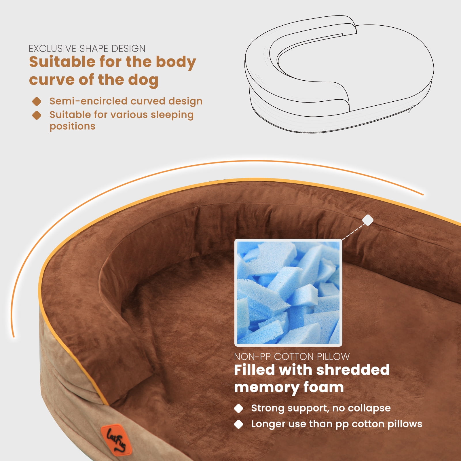 Laifug Memory Foam Oval Dog Bed (44x30x9Inches, Chocolate), Orthopedic Dog Bed for Dogs with Durable Waterproof Liner & Removable Washable Cover & Nonskid Bottom