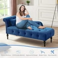 thumbnail image 3 of Velvet Chaise Lounge Zarler Indoor Modern Tufted Long Lounger with Pillow for Living Room Bedroom Office Blue, 3 of 9