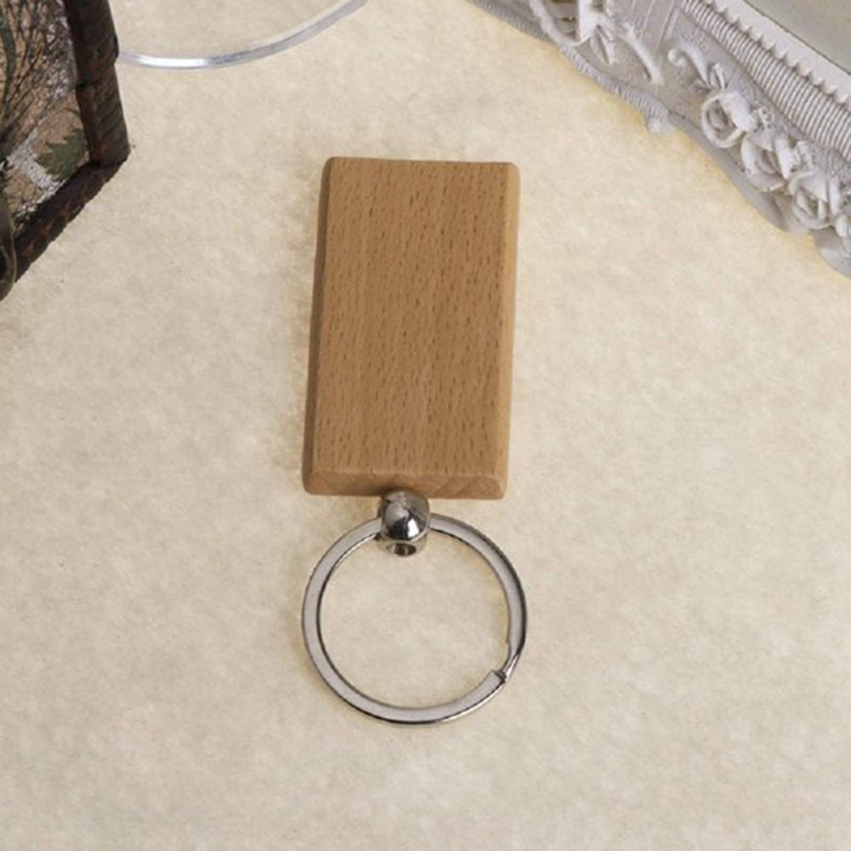 60Pcs Blank Rectangle Wooden Key Chain DIY Wood Keychains Key Tags Can Engrave DIY Gifts