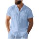 thumbnail image 2 of Ceisia Men's Relaxed Fit Short Sleeve Turndown Collar Slub Linen Shirt with Dual Chest Pockets Light Blue XL Gifts, 2 of 9
