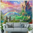 thumbnail image 4 of Creowell Fantasy Castle Tapestry Fairyland Forest Mushroom Wall Hanging Elven Kingdom Elf Tree House LandscapeTapestries for Decor Bedroom Living Room Painting, 4 of 6
