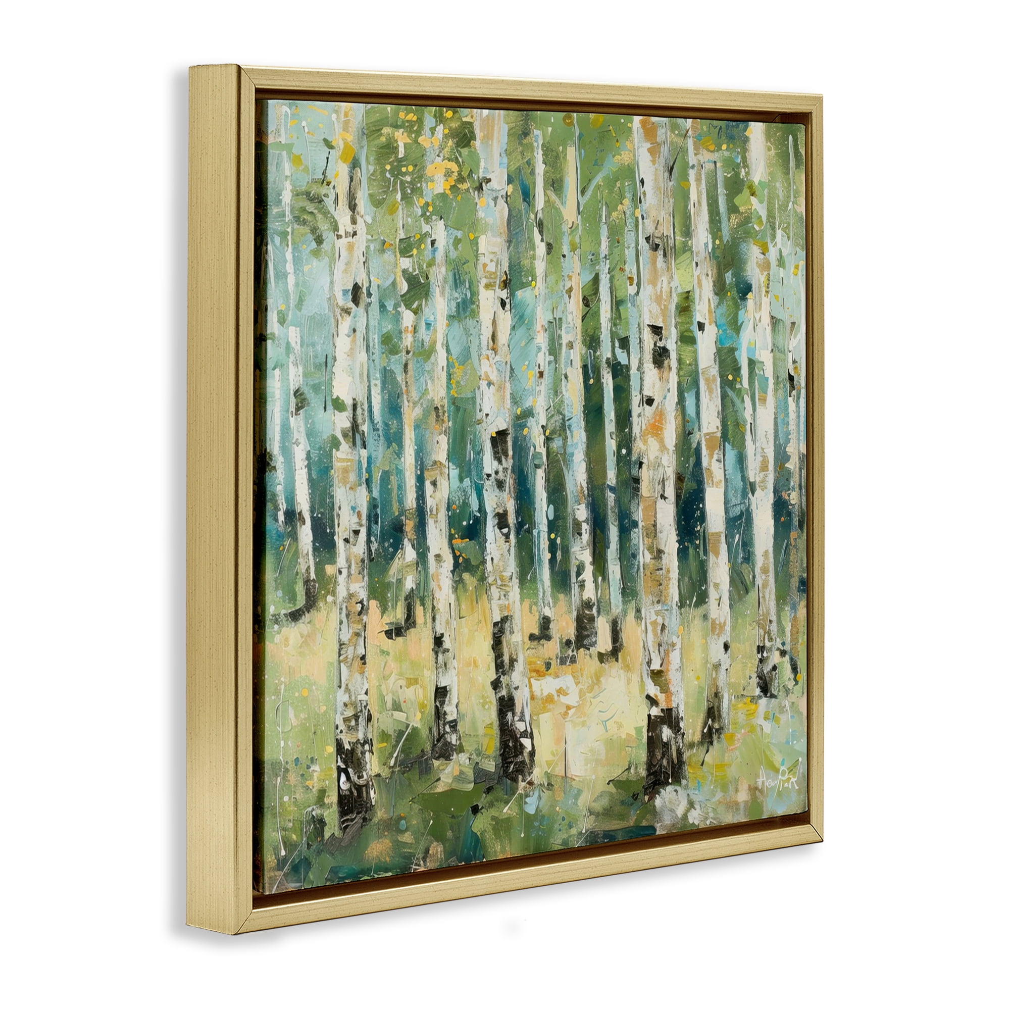 Stupell Industries Natural Birch Grove Landscape & Nature Painting Gold Floater Framed Canvas Art Print Wall Art, 18 x 18