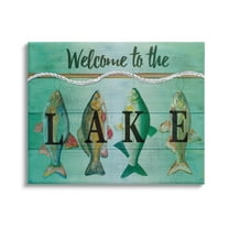 Stupell Welcome Lake Nautical Fishing Rope Landscape Painting Gallery Wrapped Canvas Print Wall Art