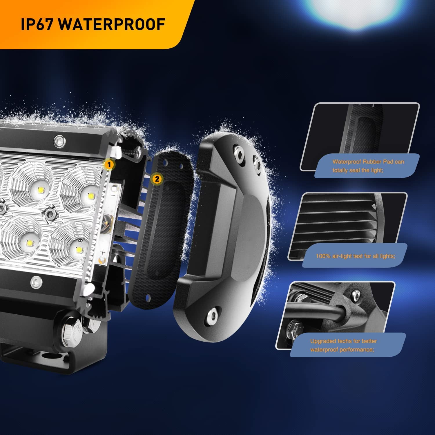 Waywe 2PCS 18W LED Pods Flood Light Bar Fog Light Driving Lighting with 12V 5Pin Rocker Switch Off Road Wiring Harness-2 Leads for Truck Golf Cart SUV ATV UTV Boat