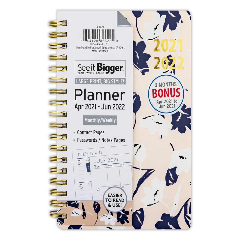 April 2021 June 2022 Weekly/Monthly Planner, 4.5"x6.5", See It Bigger