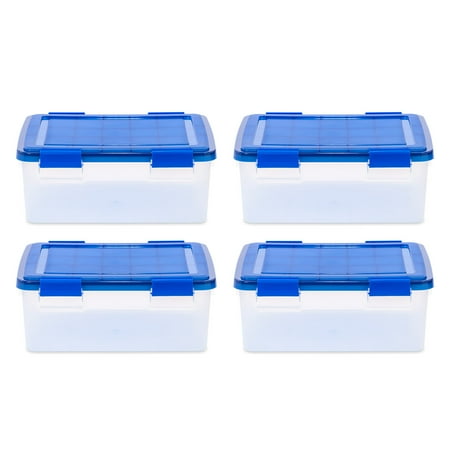 IRIS 30qt 4pk WeatherPro Plastic Storage Bin with Lid: Stackable, Transparent, Airtight, BPA-Free, Utility Totes