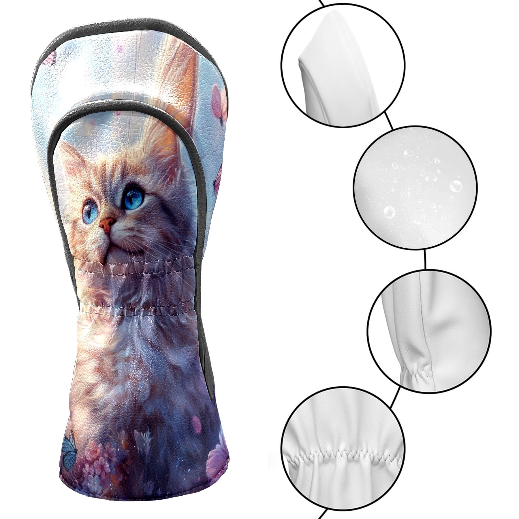 Golf Club Covers PU Leather Waterproof Head Covers for Fairway Woods Hybrids Dream Cat Unisex Fits Most Brands
