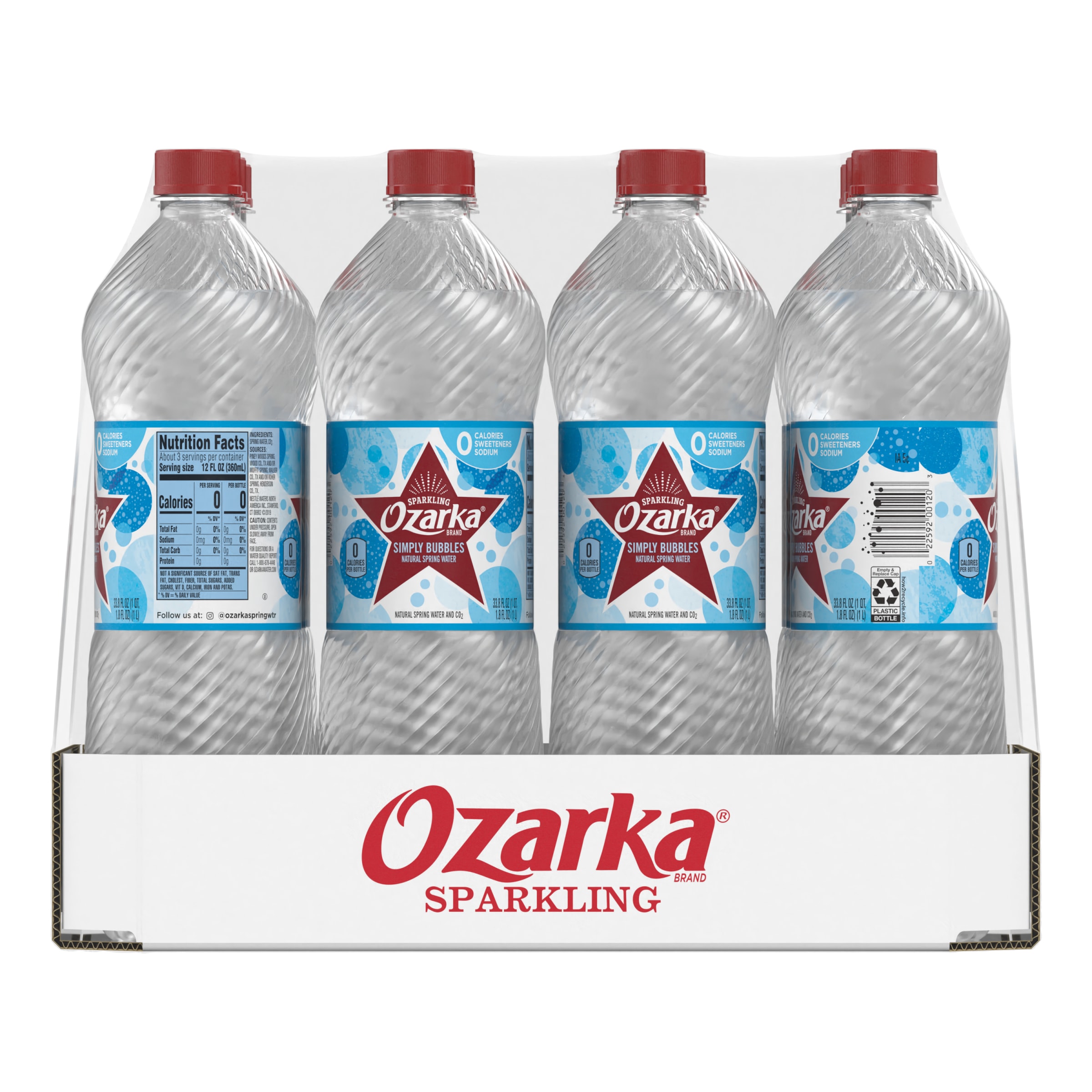 Ozarka Sparkling Water, Simply Bubbles, 33.8 oz. Bottles (Pack of 12