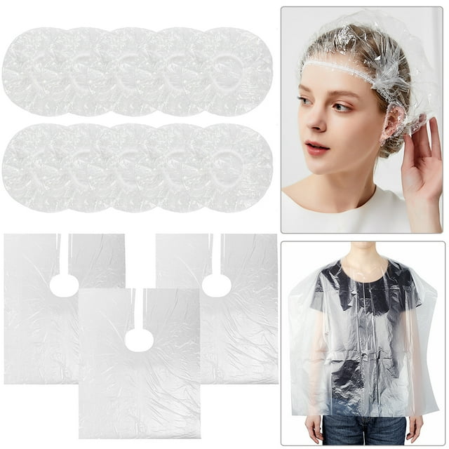 100PCS Hair Salon Cape Disposable Waterproof Barber Cape with 100PCS Bath Cap
