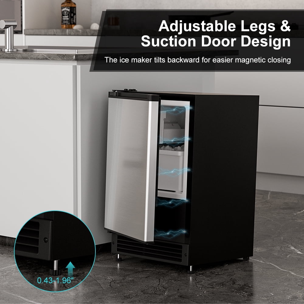 OUBID 15"W Drainless Under Counter Ice Maker, 22 lbs Storage Bin, Crescent Ice, Built-In/Freestanding Ice Maker, No Drain Required, ETL Certified, for Residential & Commercial Use