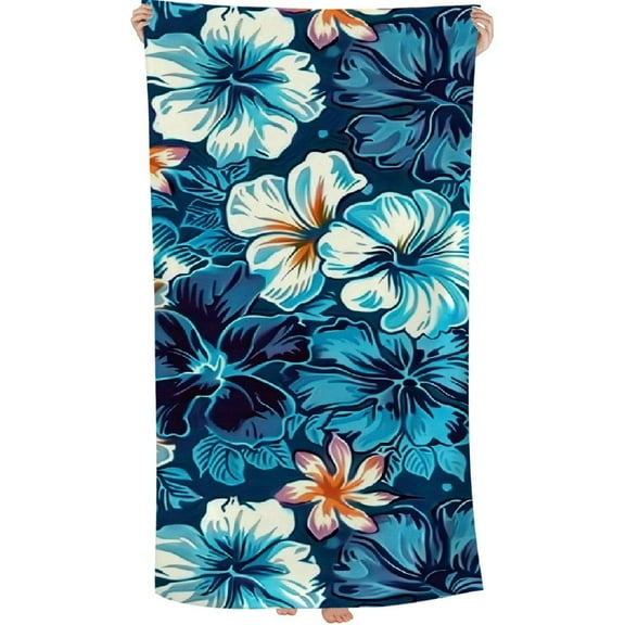 PHYHOO  Floral Hibiscus Blue Beach Towel, Absorbent Quick Dry Swimming Yoga Beach Towels, Large Sand Free Microfiber Beach Towel for Women, Men, Kids 30x60in