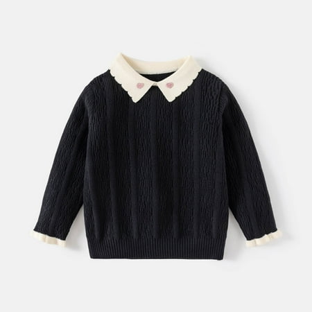 

Miqool Toddler Baby Girls Boys Collared Sweater School Uniform Unisex Kids Long Sleeve Knit Thick Warm Pullover Sweaters Fall Winter Clothes 3-9T