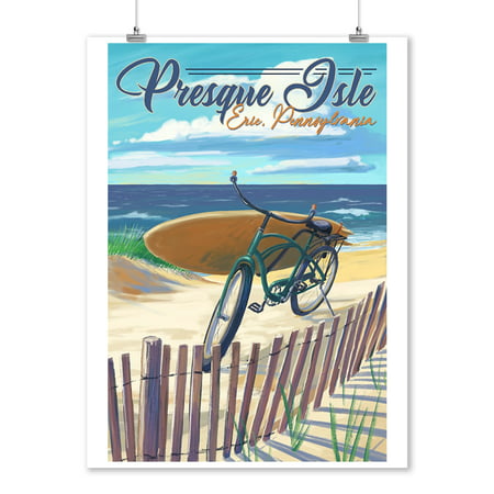 Presque Isle, Pennsylvania - Beach Cruiser on Beach - Lantern Press Artwork (9x12 Art Print, Wall Decor Travel