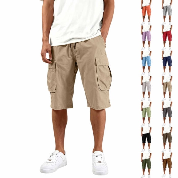 Mens Swim Trunks Men's Casual Workwear Multi-Pocket Drawstring Cargo Shorts Tactical Utility Crop Pants with Elastic Waist Summer Outdoor Hiking Fishing Shorts Light Green L