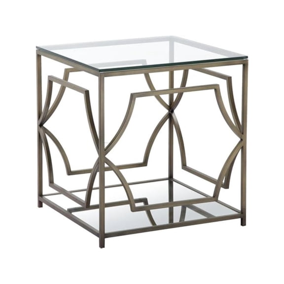 Pangea Home Edward Metal Side Table with Glass in Brushed Brass