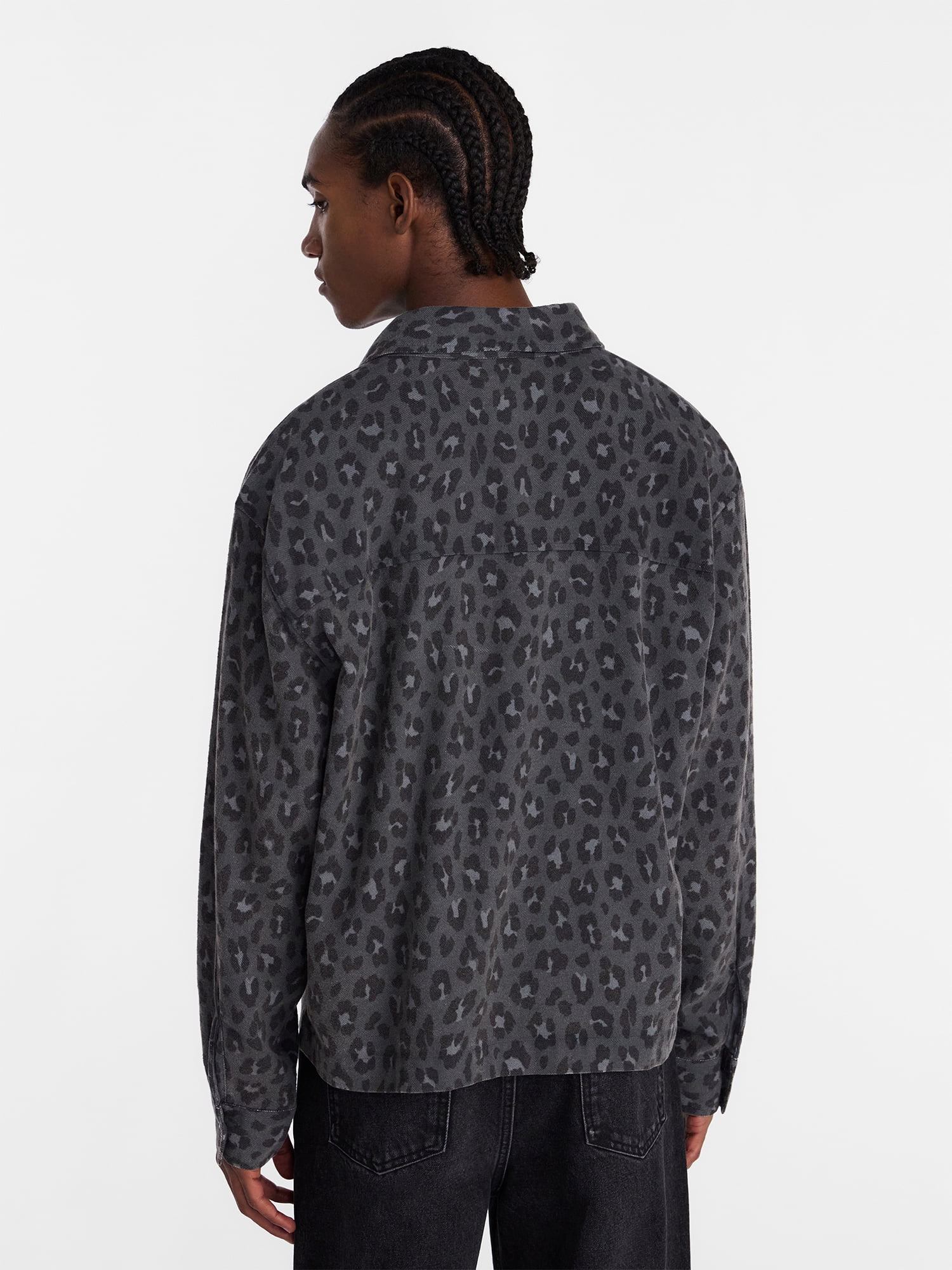 No Boundaries Cotton Boxy Cropped Fit Printed Flannel Shirt with Long Sleeves, Men's XS-5XB