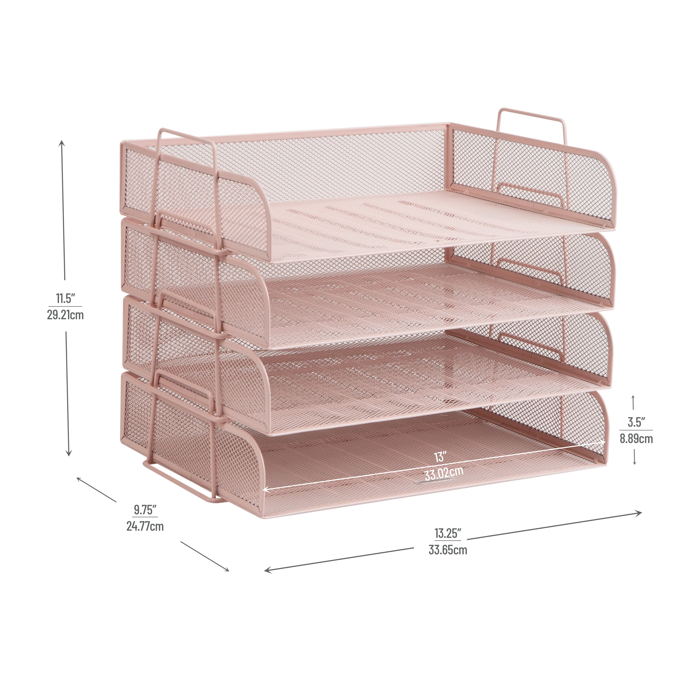 Mind Reader Stackable Paper Tray, Desktop Organizer, File Storage, Office, Metal, 4 Pcs., Pink