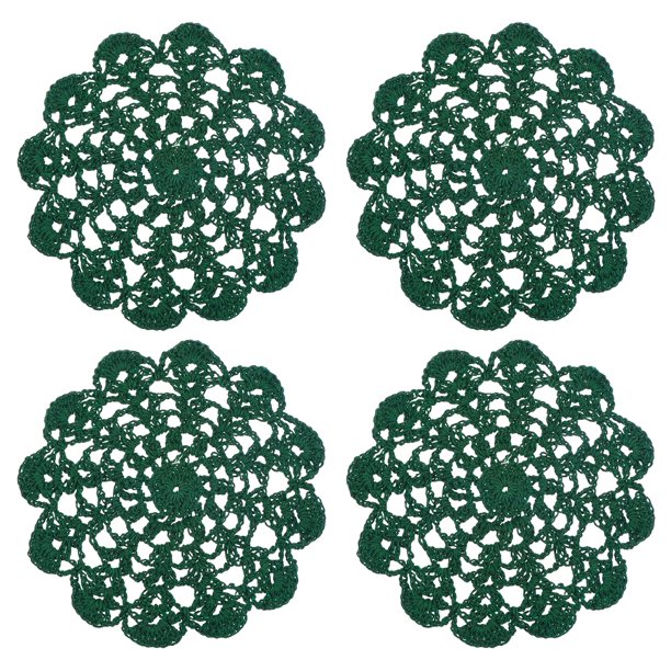 Uxcell 4Pcs Manteles de Croché de Algodón, 5.5" Manteles de Encaje para Mesas, Manteles Hechos a Mano para Bandejas, Posavasos Redondos para Vasos, Manualidades, Cocina, Comedor, Verde Bosque