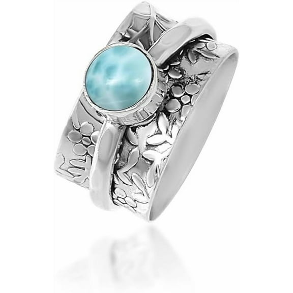 Sechi Spinner Ring Natural Larimar 925 Sterling Silver Fidget Band Meditation Rings for Men Women Anxiety Stress Free Relieving Ring (5)