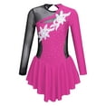 thumbnail image 1 of RUNQHUI Enfants Filles Manches Longues Ballet Danse Justaucorps Gymnastique Dos Creux Strass Sequins Rouleau Rose Vif 12, 1 of 6