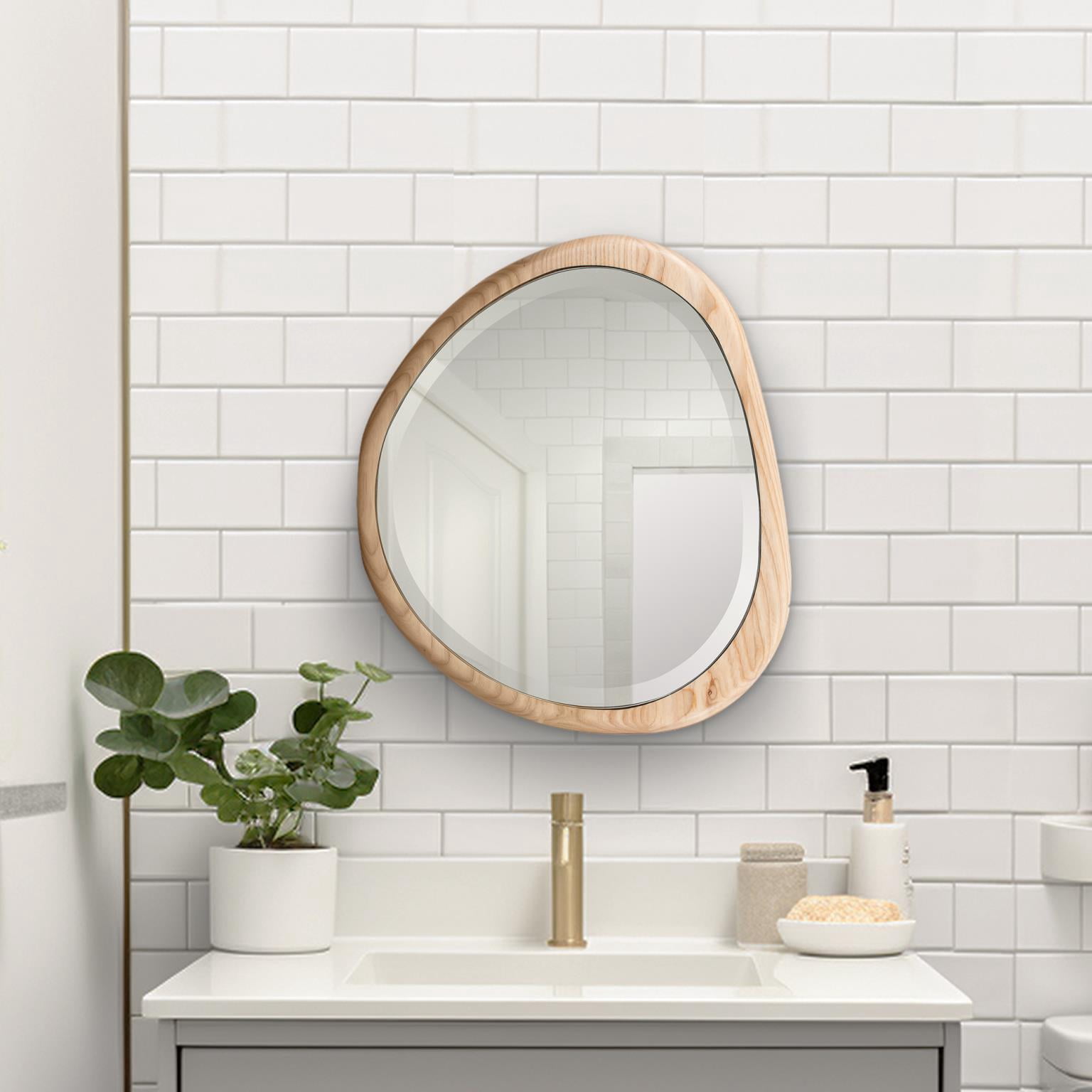 Tyler Dillon Asymmetrical Bleached Oak Wood Framed Wall Mirror - 14"W x 16"H