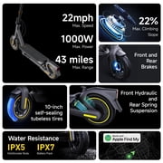 Segway MAX G2 Electric Scooter, 22 mph Max Speed, 43 Miles Max Range, Teens and Adults, Black
