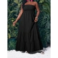 thumbnail image 3 of Black Strapless Tiered Maxi Dress For Women Casual Summer Vacation Long Flowy Dress Plus Size, 3 of 8