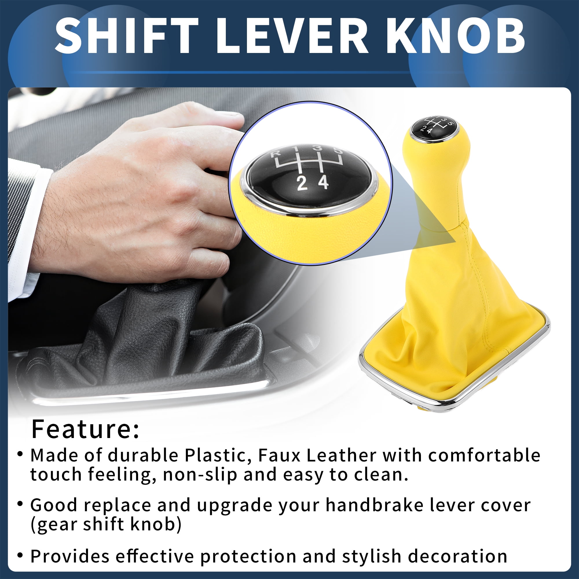 Unique Bargains 5 Speed Gear Shifter Knob with Cover, Gearbox Stick Shifter Lever Knob for Volkswagen Bora Golf MK4 1998-2007 Plastic Faux Leather Yellow Black, 1 Pc