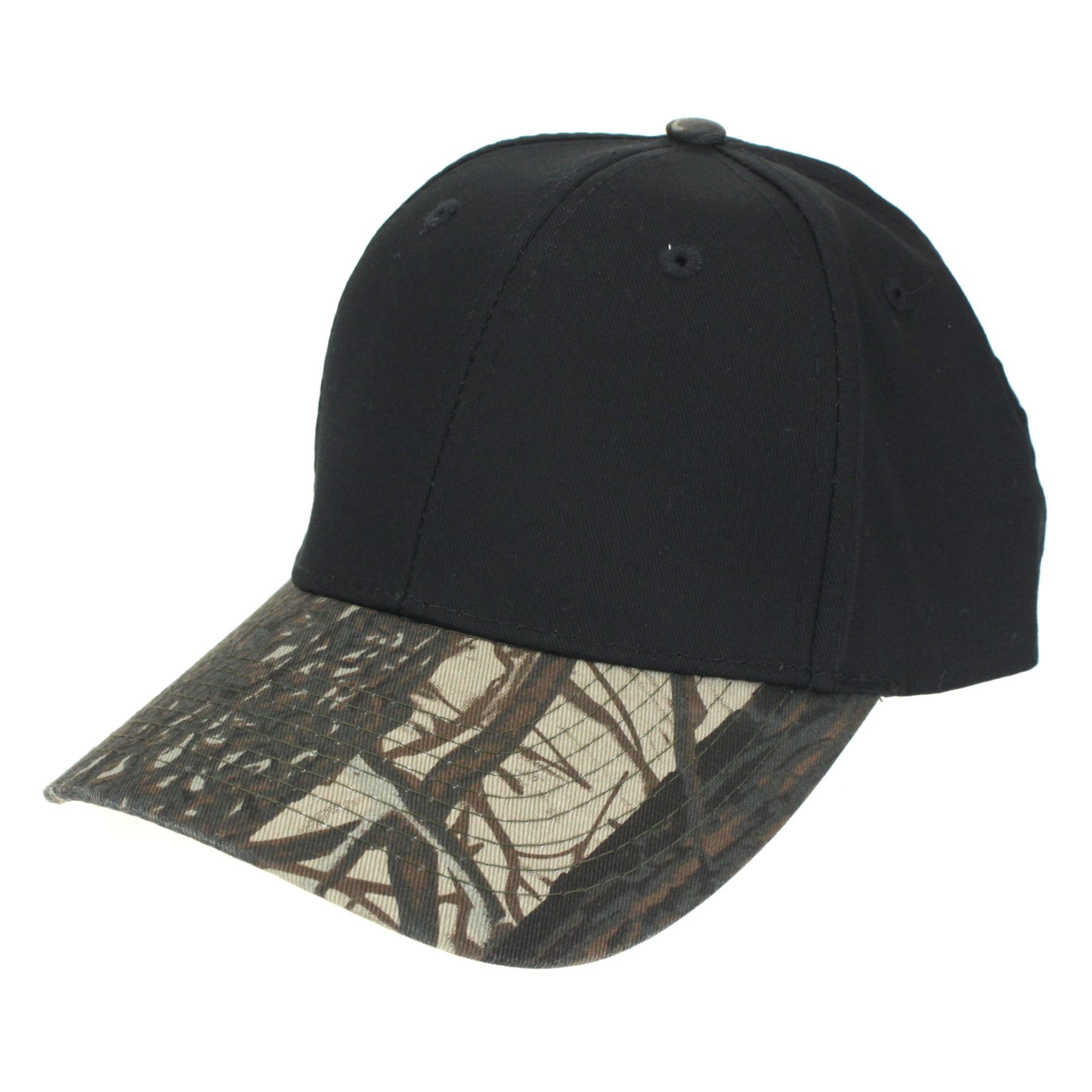 Mens Low Crown 2 Tone Camouflage Bill Hunting Cap Black Body
