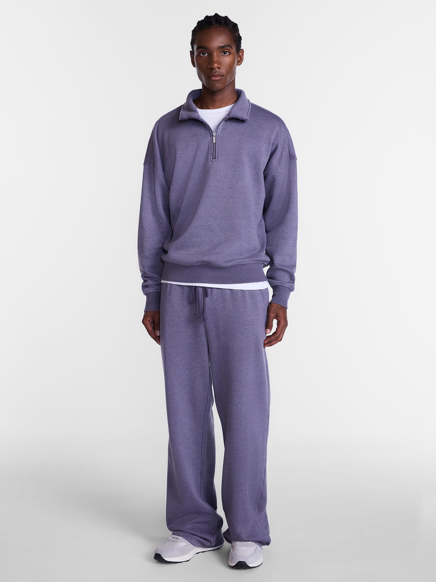 No Boundaries Boxy Fit Quarter Zip Fleece Sweatshirt with Long Sleeves, Men's XS-4XLT