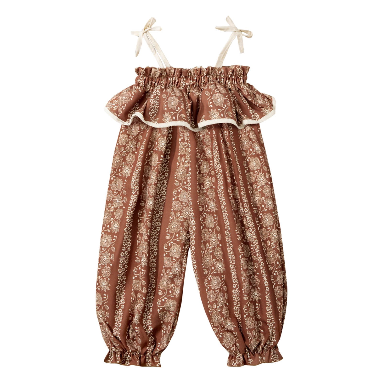 Crunowin Girls Kids Summer Wide Leg Pants Ruffled Lantern Style Lightweight Breathable Brown Size 7