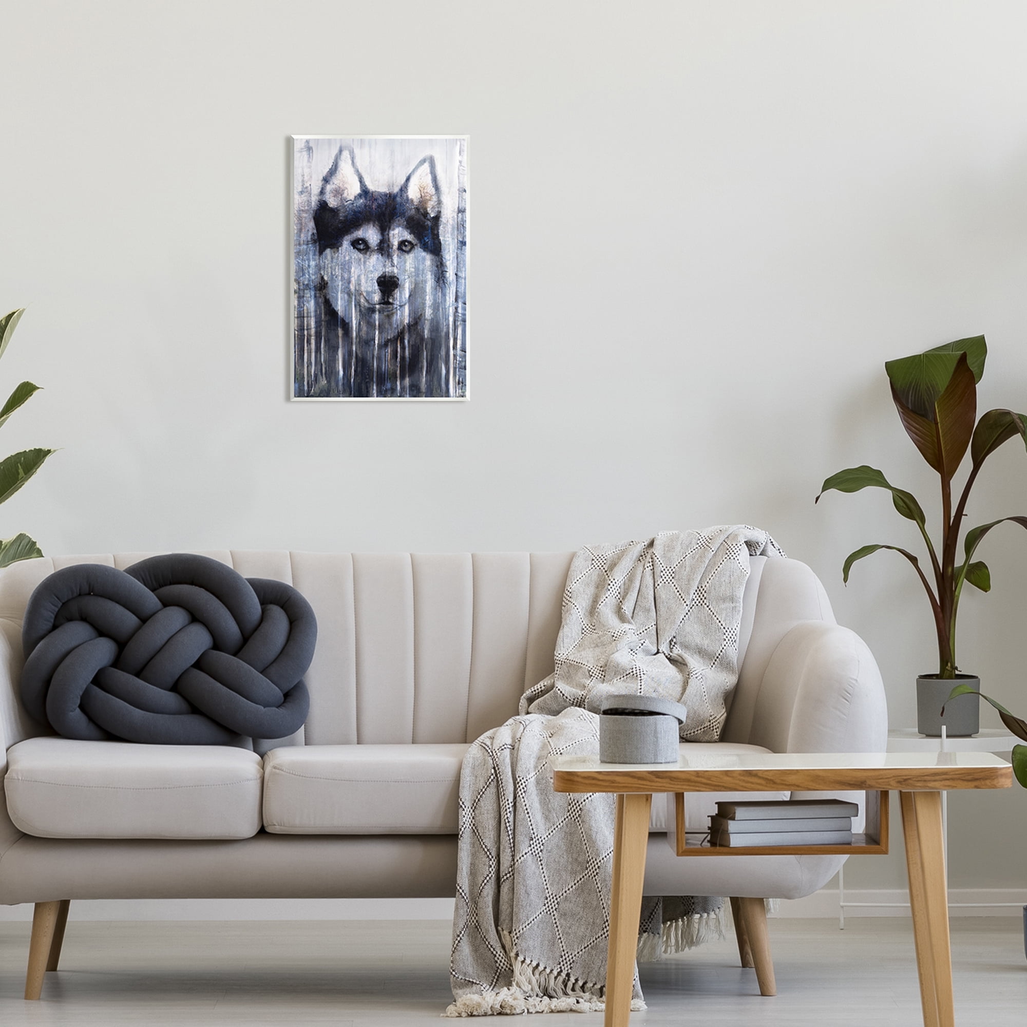 Stupell Industries Smiling Husky Dog Rustic Birch Tree Overlay Graphic Art Unframed Art Print Wall Art, Design by Kamdon Kreations