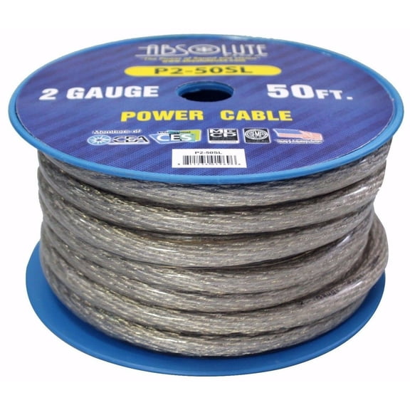 Absolute 2 Gauge 50' Primery Marine Car Audio Battery Power Cable Silver