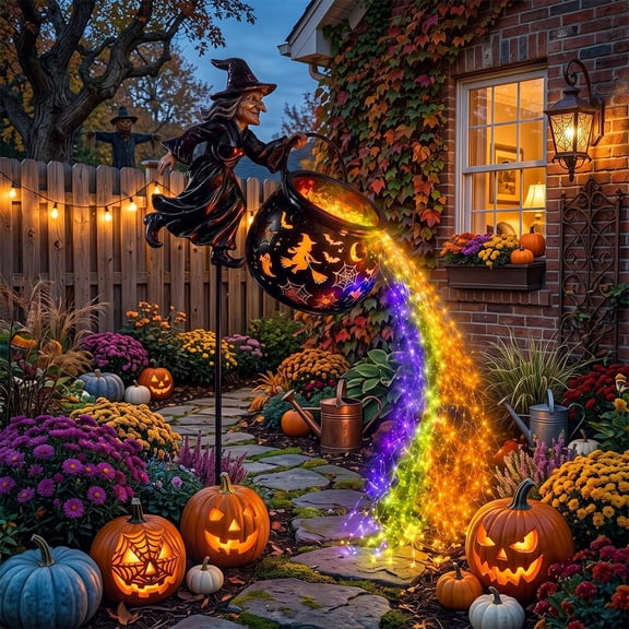 HIJUNE 2027 New Halloween Witch Cauldron Garden Light, Waterfall-Style Witch Cauldron Garden Decoration, Halloween Outdoor Decorations with Projector Lights for Yard Lawn Porch Party Pathway Patio