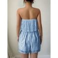 thumbnail image 4 of Women'S Off Shoulder Tube Romper Casual Floral Print Summer Strapless Pleated Elastic Waist Beach Short Jumpsuits Blue S, 4 of 6