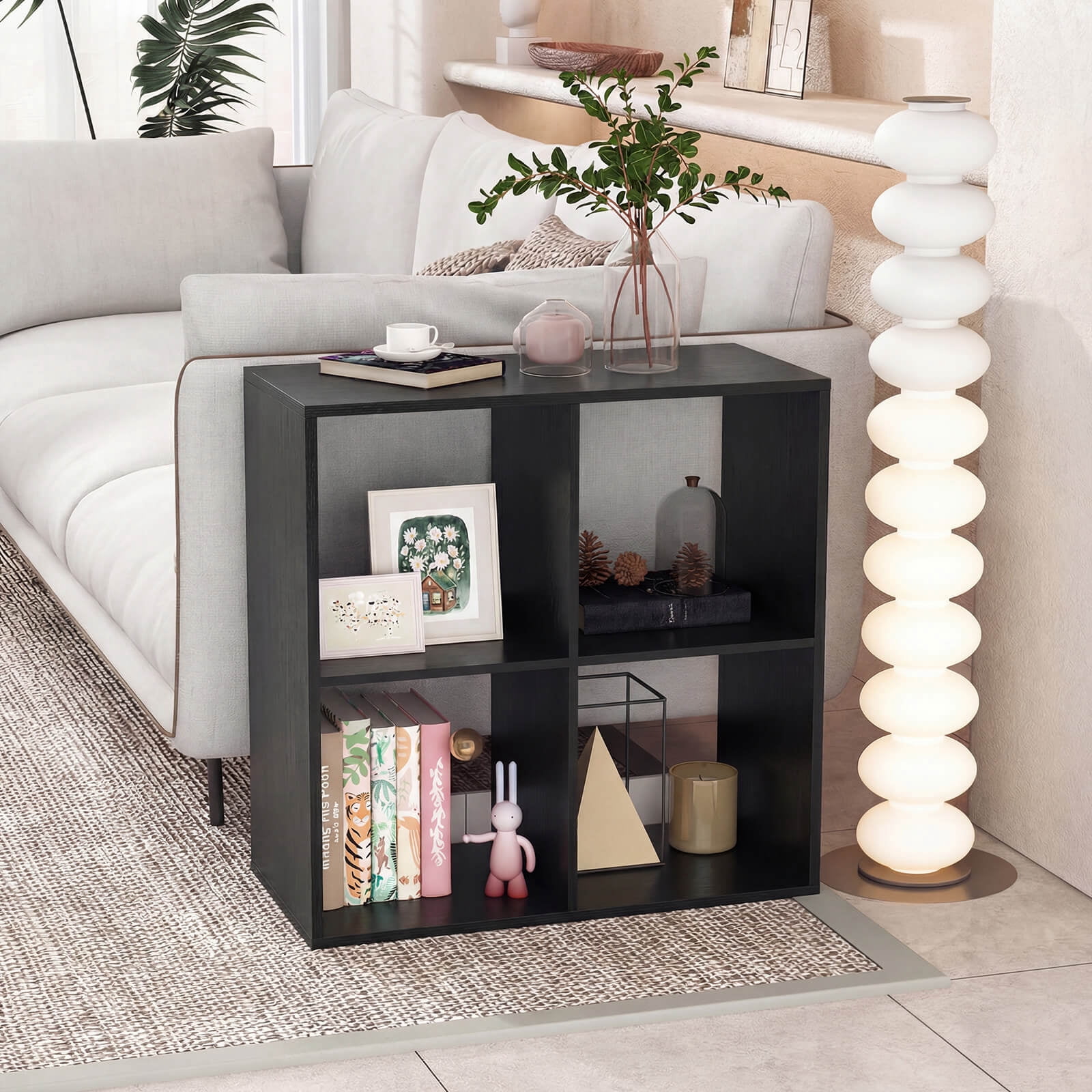 Costway 4-Cube Open Bookshelf with Anti-tip Kits Home Modern Style Storage Shelf for Study Black